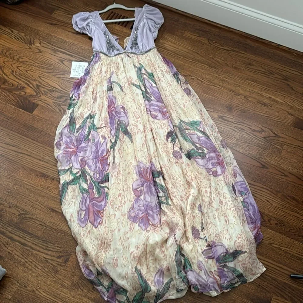 Free People Colette Velvet Embellished Sequins Embroidered Maxi Dress size 8 - Picture 6 of 14